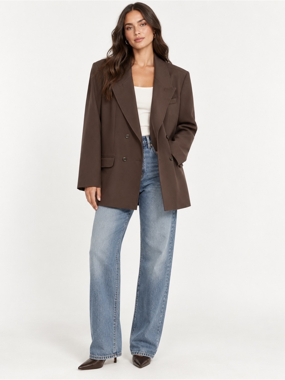 Good American Dark Chocolate Double Breasted Oversized Blazer XL NWT $248